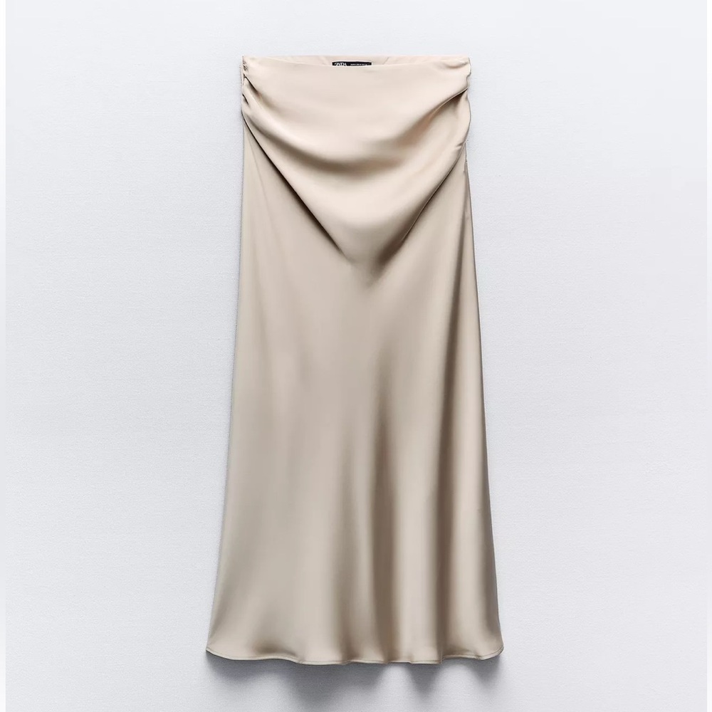 Zara Ruched Satin Midi Skirt
